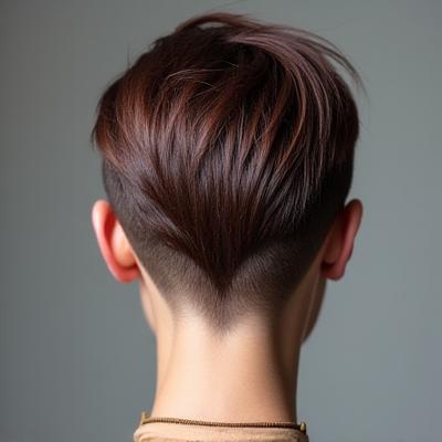 フラクタルな幾何学的パターンで精密にカットされたヘアスタイル